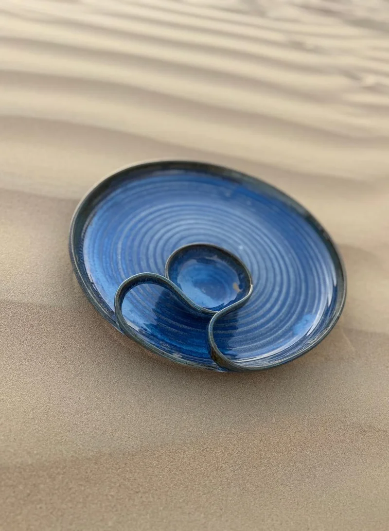 تحفة لوكس طُهْفَة لوكس لوجين – طبق سيراميك يدوي الصنع للشيبس والصلصات، أزرق بودرة، 32 سم